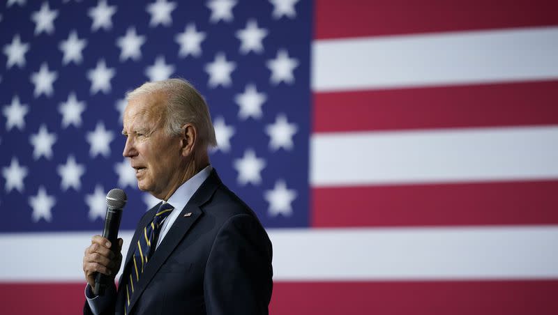 President Joe Biden speaks about his economic agenda at the International Union of Operating Engineers Local 77’s training facility in Accokeek, Md., Wednesday, April 19, 2023. Is Biden ready to announce his reelection bid?