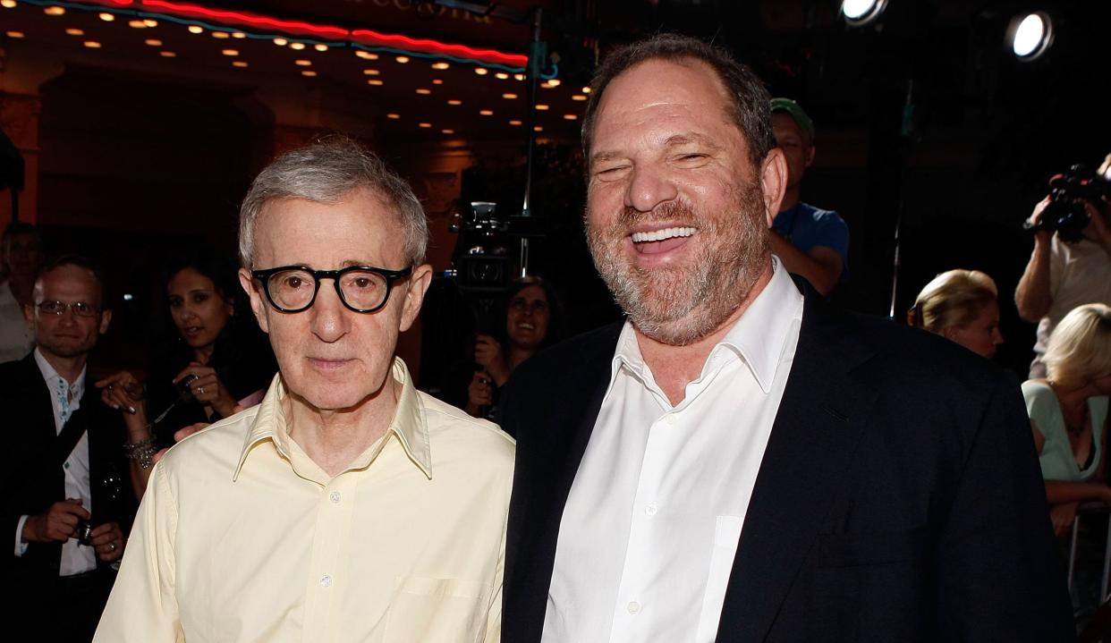 Woody Allen and producer Harvey Weinstein on the red carpet&nbsp;for the L.A. premiere of "Vicky Cristina Barcelona" in 2008. (Photo: Kevin Winter via Getty Images)