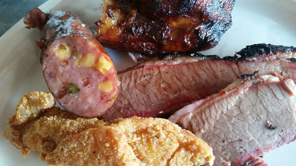 Stubb's Gospel Lunch Buffet Meats: Fried Chicken, Pork, Brisket, and Sausage in Austin, Texas