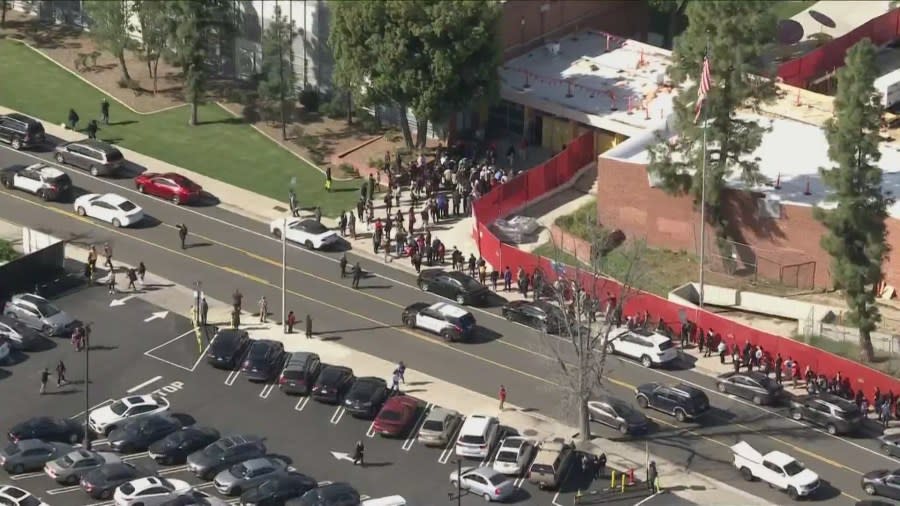 A social media threat towards a high school in Woodland Hills sent the student body into a panic, eliciting a massive police presence and causing hundreds of parents to rush to the school on Mar. 12, 2024. (Sky5)
