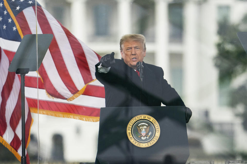 President Donald Trump speaks during a rally protesting the electoral college certification of Joe Biden as President (Evan Vucci / AP file)