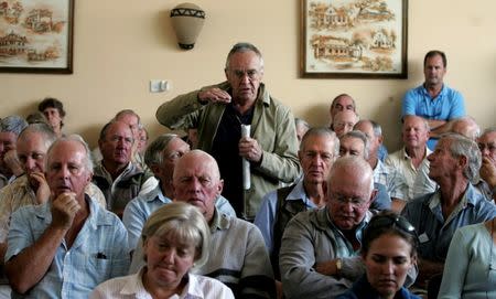 FILE PHOTO: A farmer addresses a meeting of white commercial farmers in Harare, Zimbabwe, February 5, 2010. REUTERS/Philimon Bulawayo/File Photo