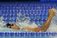 Michael Andrew participates in the men's 200 individual medley during wave 2 of the U.S. Olympic Swim Trials on Friday, June 18, 2021, in Omaha, Neb. (AP Photo/Jeff Roberson)