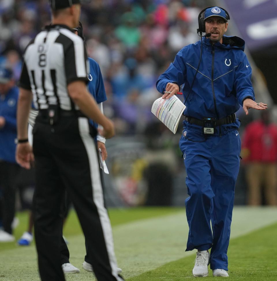 Shane Steichen, Colts head coach, on Sunday, Sept. 24, 2023, at M&T Bank Stadium in Baltimore.