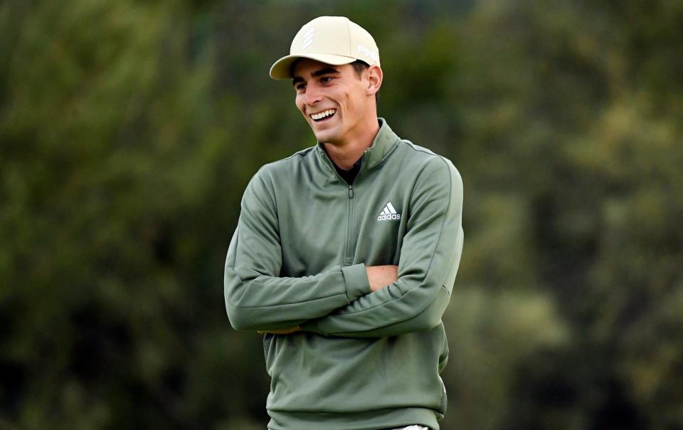 Joaquin Niemann of Chile reacts on the 13th green during the third round of The Genesis Invitational at Riviera Country Club - Harry How/Getty Images