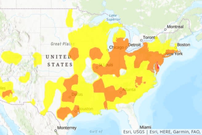 Forecast shows smoke bringing code yellow and orange alerts to much of the southern and midwestern parts (Screengrab/AirNow)