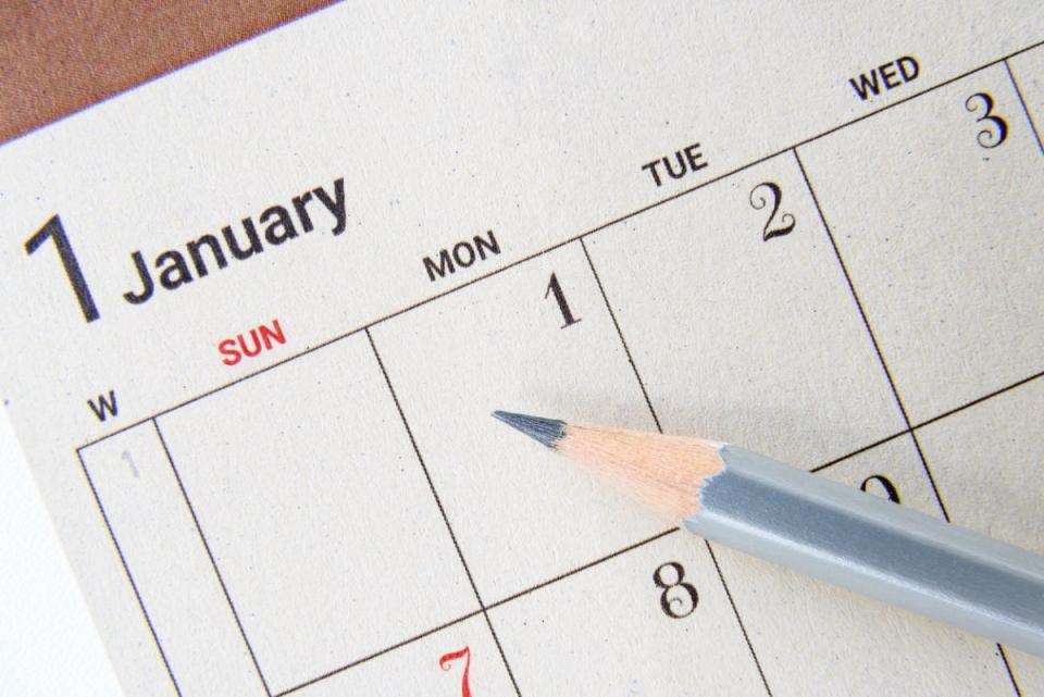 January-dated paper calendar with pencil