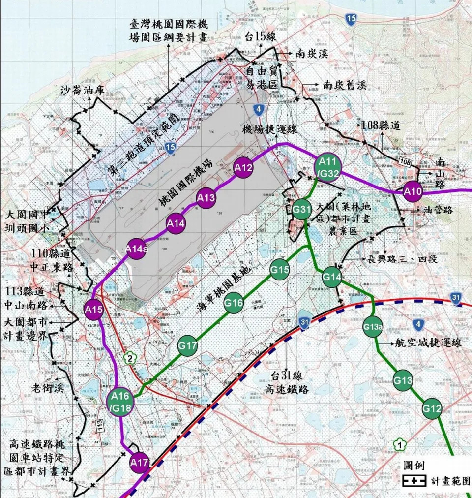 桃園航空城開發範圍達6845公頃，號稱台灣最大都市及開發計畫。（圖：維基百科）