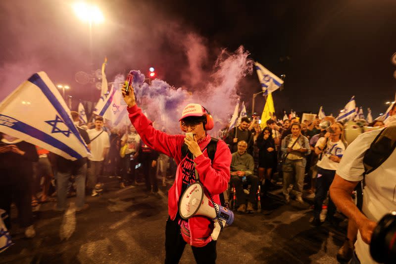Anti-government protesters launch a prolonged demonstration, in Jerusalem