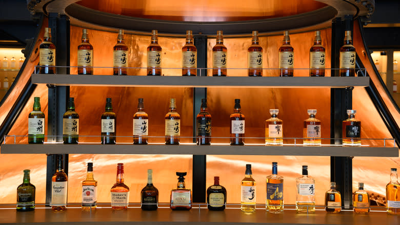 whiskies on shelf display