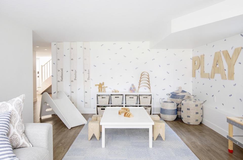 kids basement space with white walls