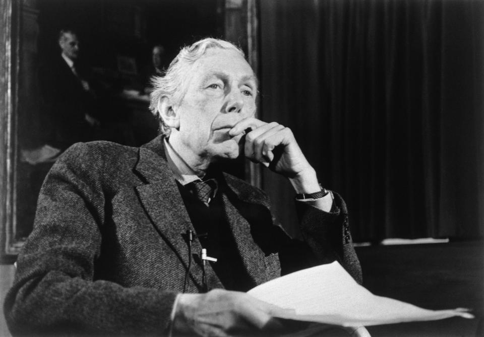 (Original Caption) One of a series of close-ups of Anthony Blunt, when he made his first public appearance since the sensational disclosure last week that he was a Russian spy. He was addressing a press conference at the Times newspaper offices, outlining his role in the spy scandal.