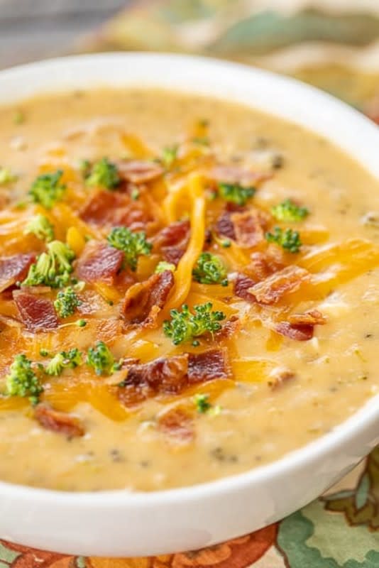 <p>Plain Chicken</p><p>This soup is one that should come with a a warning label. Loaded with cheddar, bacon, and ranch, it is so good!</p><p><strong>Get the recipe: <a href="https://www.plainchicken.com/slow-cooker-crack-potato-and-broccoli/" rel="nofollow noopener" target="_blank" data-ylk="slk:Slow Cooker Crack Potato and Broccoli Cheese Soup;elm:context_link;itc:0;sec:content-canvas" class="link ">Slow Cooker Crack Potato and Broccoli Cheese Soup</a></strong></p>