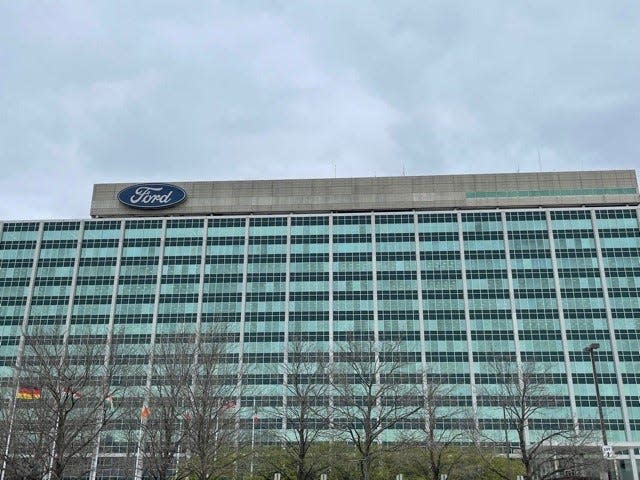 Ford Motor Co. World Headquarters in Dearborn on Tuesday, April 26, 2022. It was the day the company celebrated the launch of the 2022 Ford F-150 Lightning at the Rouge Electric Vehicle Center.