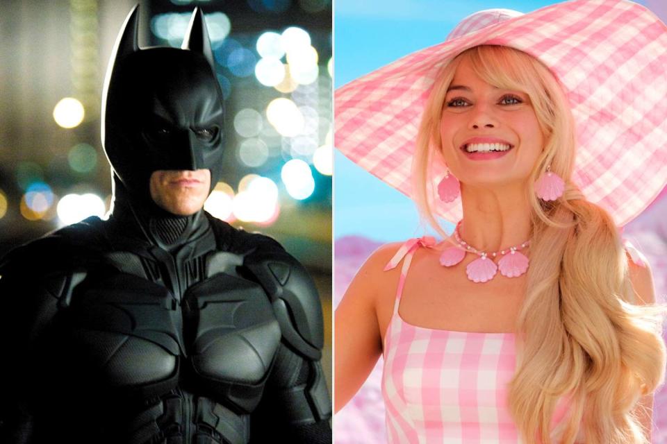 <p>Warner Bros./Courtesy Everett Collection; Jaap Buitendijk/Warner Bros.</p> Christian Bale in <em>The Dark Knight</em> (2008); Margot Robbie in <em>Barbie</em> (2023)