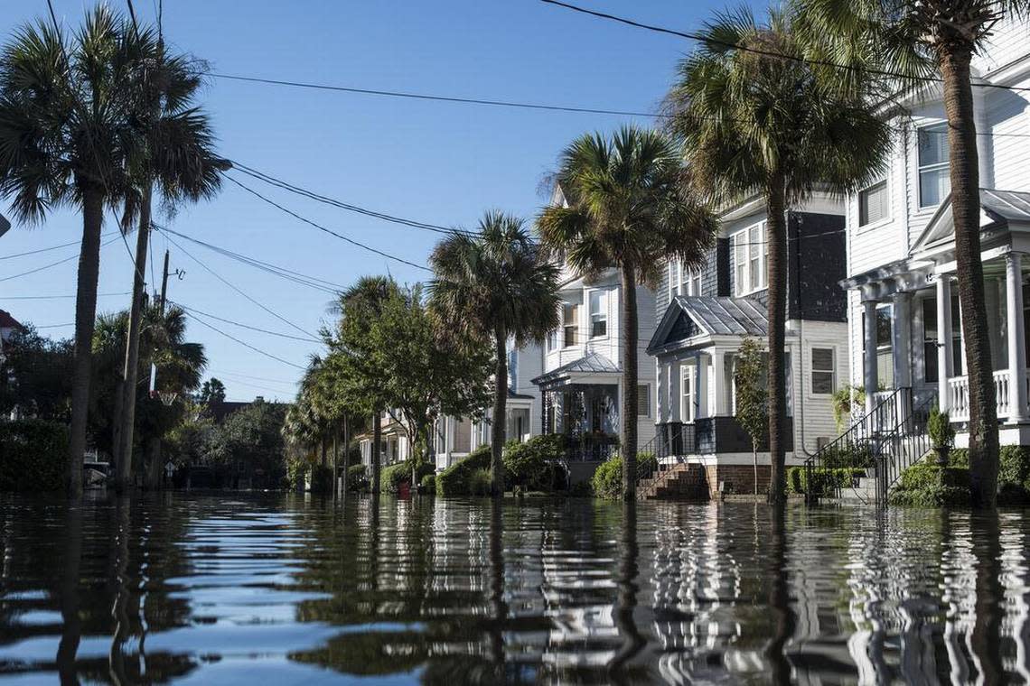 Floodwaters fill Colonial Street near Charleston’s Battery the day after Hurricane Matthew hit the South Carolina in 2016.