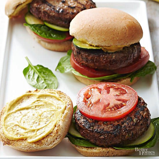 When you're really craving a juicy burger—but you don’t want greasy—try these healthy burgers. Each better-for-you recipe piles on fresh produce to add nutrients. We included veggie burgers, black bean burgers, more meatless burgers, and, of course, classic ground beef burgers. Each one of them is ready in 45 minutes or less for hassle-free weeknight cooking.