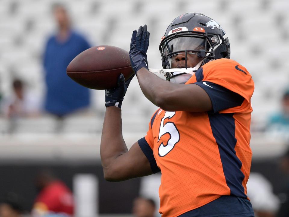 Teddy Bridgewater warms up before a game against the Jacksonville Jaguars.