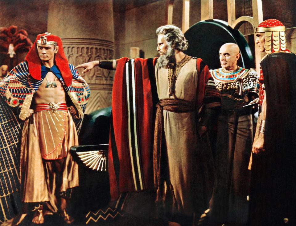 Yul Brynner, Charlton Heston, Cedric Hardwicke and Henry Wilcoxon in a scene from 'The Ten Commandments' (Photo: Courtesy Everett Collection)