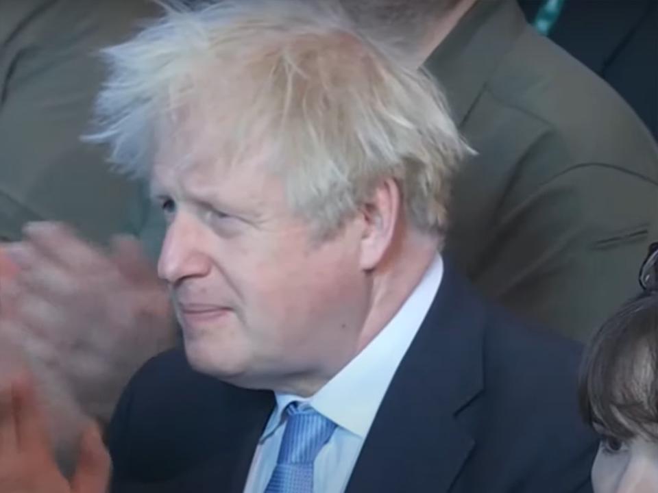 Boris Johnson watches Zelensky’s speech (Parliament TV)