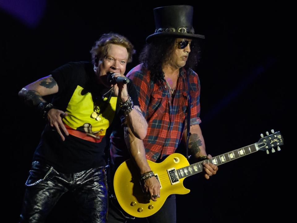 Axl Rose and Slash of Guns N’ Roses perform on the Pyramid Stage on Saturday 25 June, Glastonbury 2023 (Getty Images)