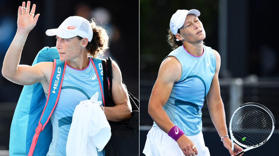 Pictured here, Sam Stosur cuts a frustrated figure at the Adelaide International.