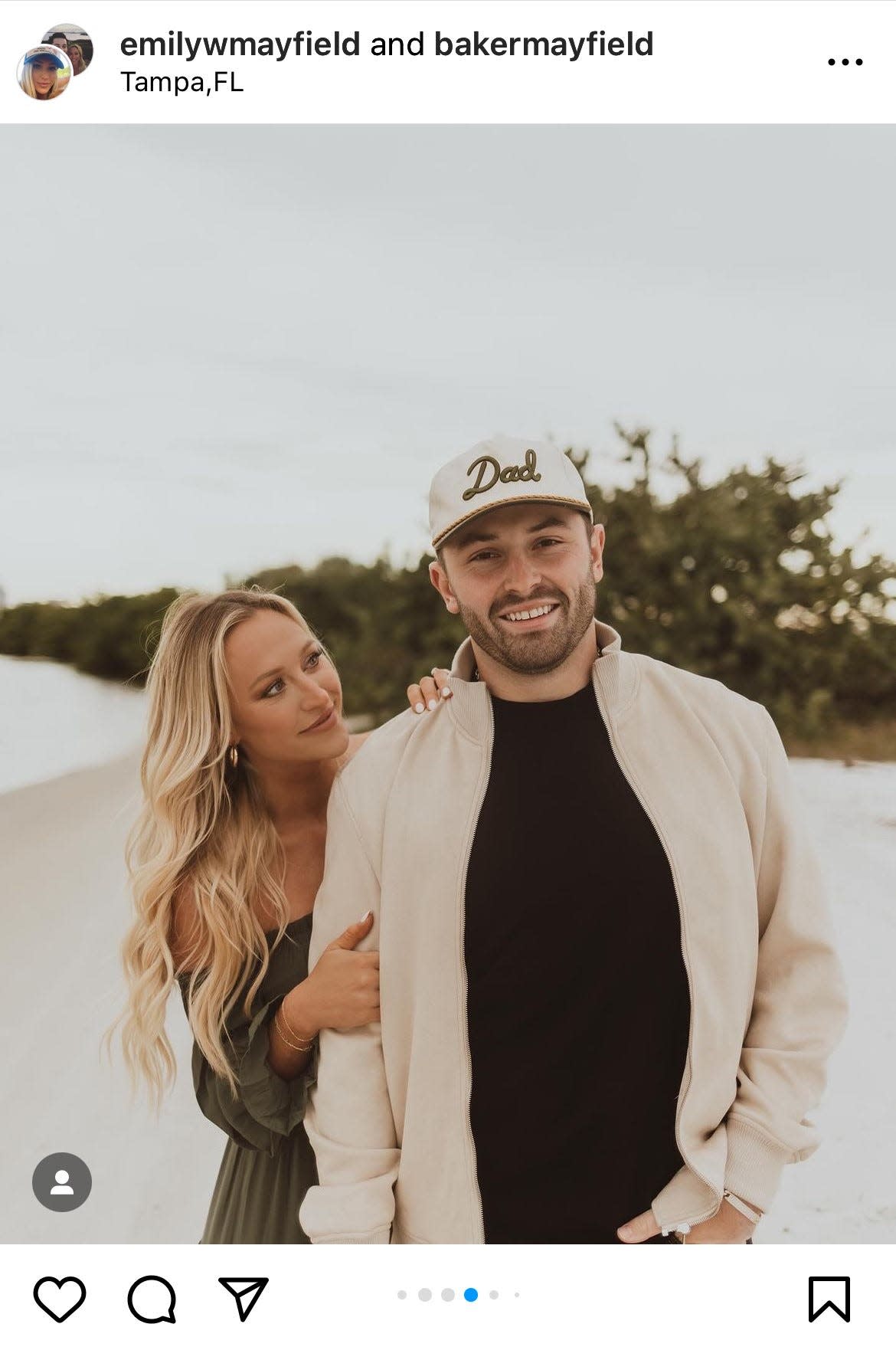 Former University of Oklahoma quarterback Baker Mayfield and his wife, Emily, announced that they are expecting a baby girl in the spring.