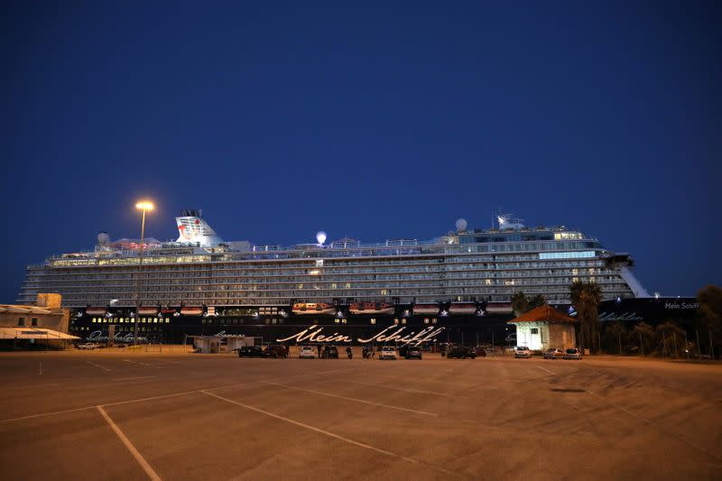 Mein Schiff 6 cruise ship is moored at the dock of Piraeus after some of the crew members tested positive for the coronavirus disease (COVID-19), in Piraeus