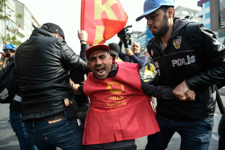 Turkish riot police clash with protesters attempting to defy a May Day ban to march on Taksim Square