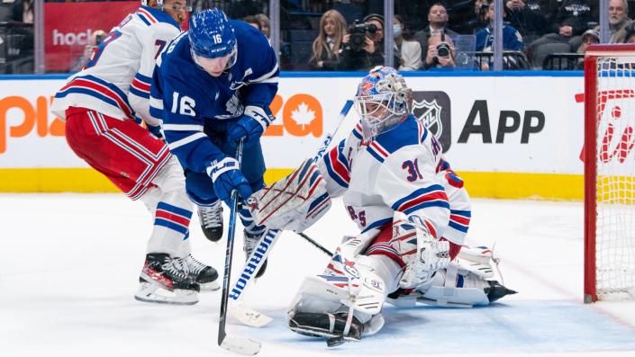 Mitch Marner pulled off an incredible individual effort to seal the Maple Leafs 3-2 win over the Rangers on Wednesday. (Getty Images)