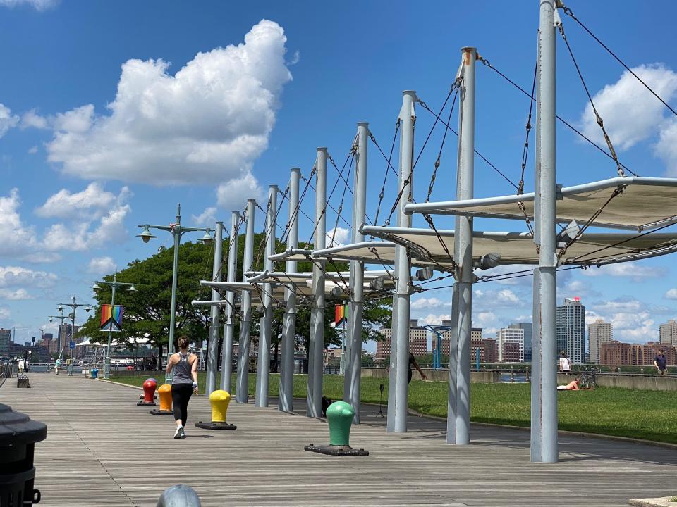 Christopher Street Pier in nyc with pride flags