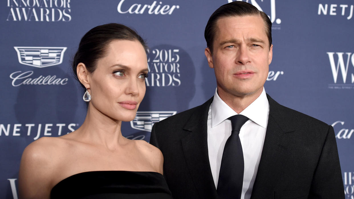 NEW YORK, NY - NOVEMBER 04:  2015 Entertainment Innovator Angelina Jolie Pitt (L) and Brad Pitt attend the WSJ.