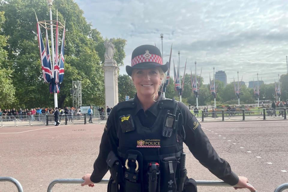 Penny Lancaster on duty in London (Isobel Frodsham/PA)