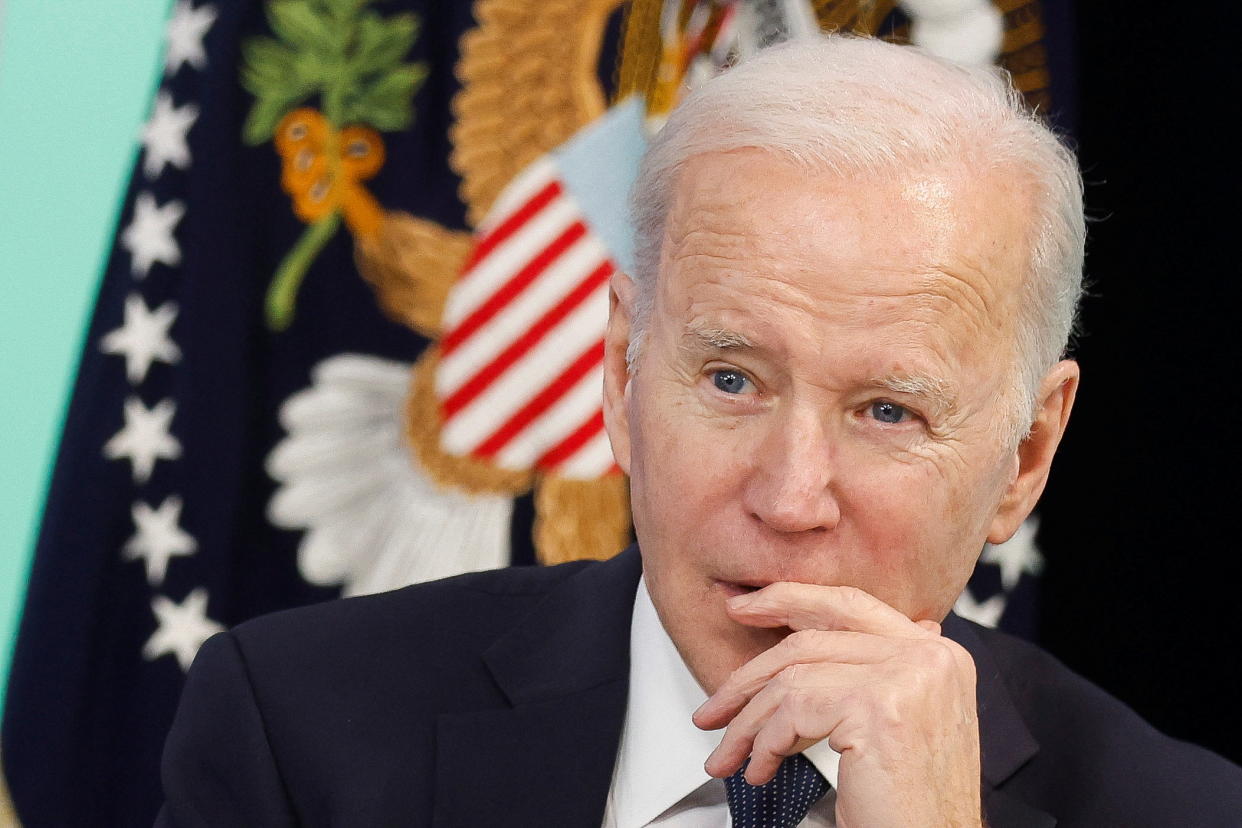 President Biden holds a virtual meeting with business leaders and state governors from the White House on Wednesday