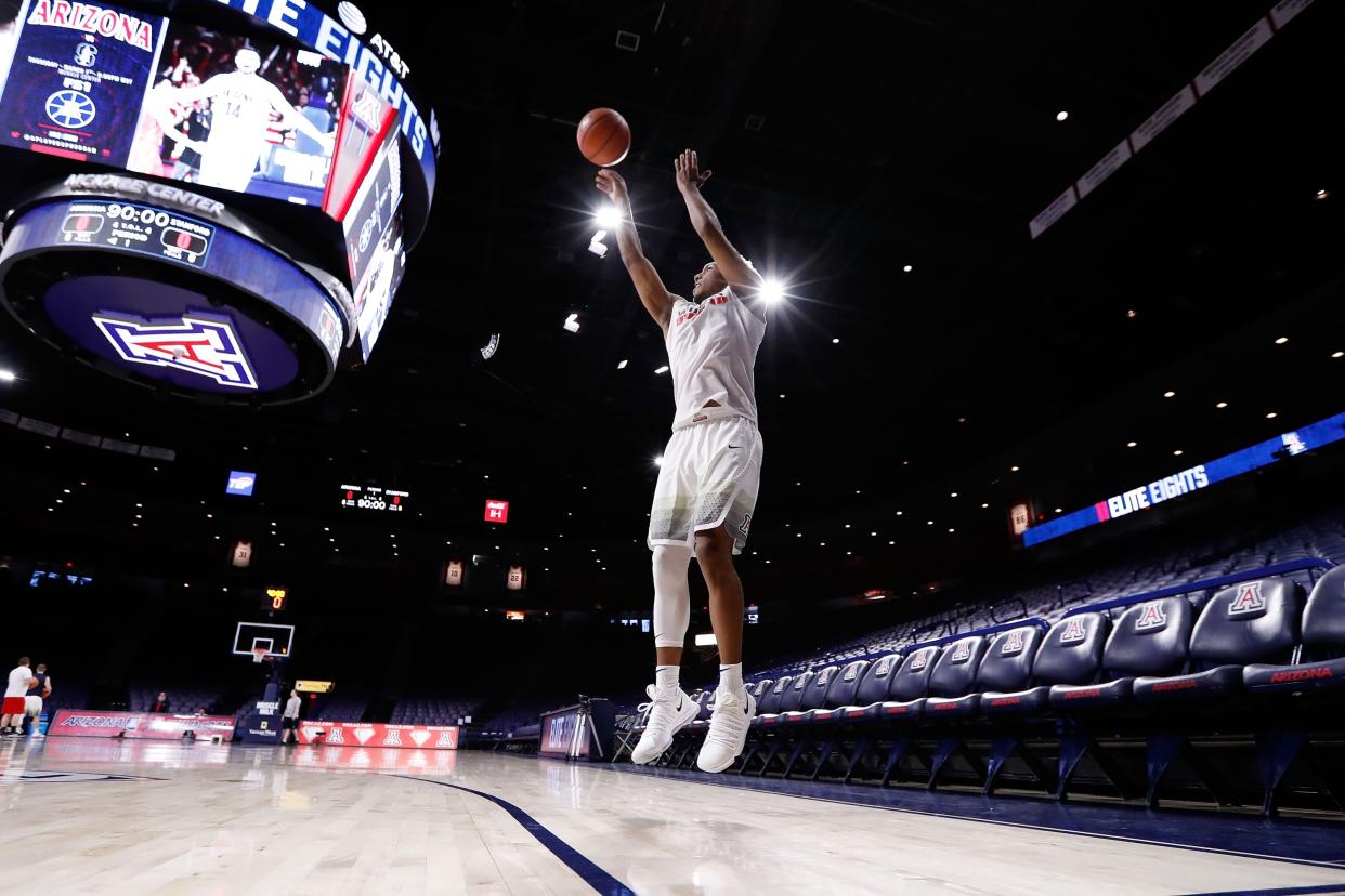 TUCSON, AZ – MARCH 01: Allonzo Trier #35 of the Arizona Wildcats warms up before the start of the college basketball game against the Stanford Cardinal at McKale Center on March 1, 2018 in Tucson, Arizona. (Getty Images)