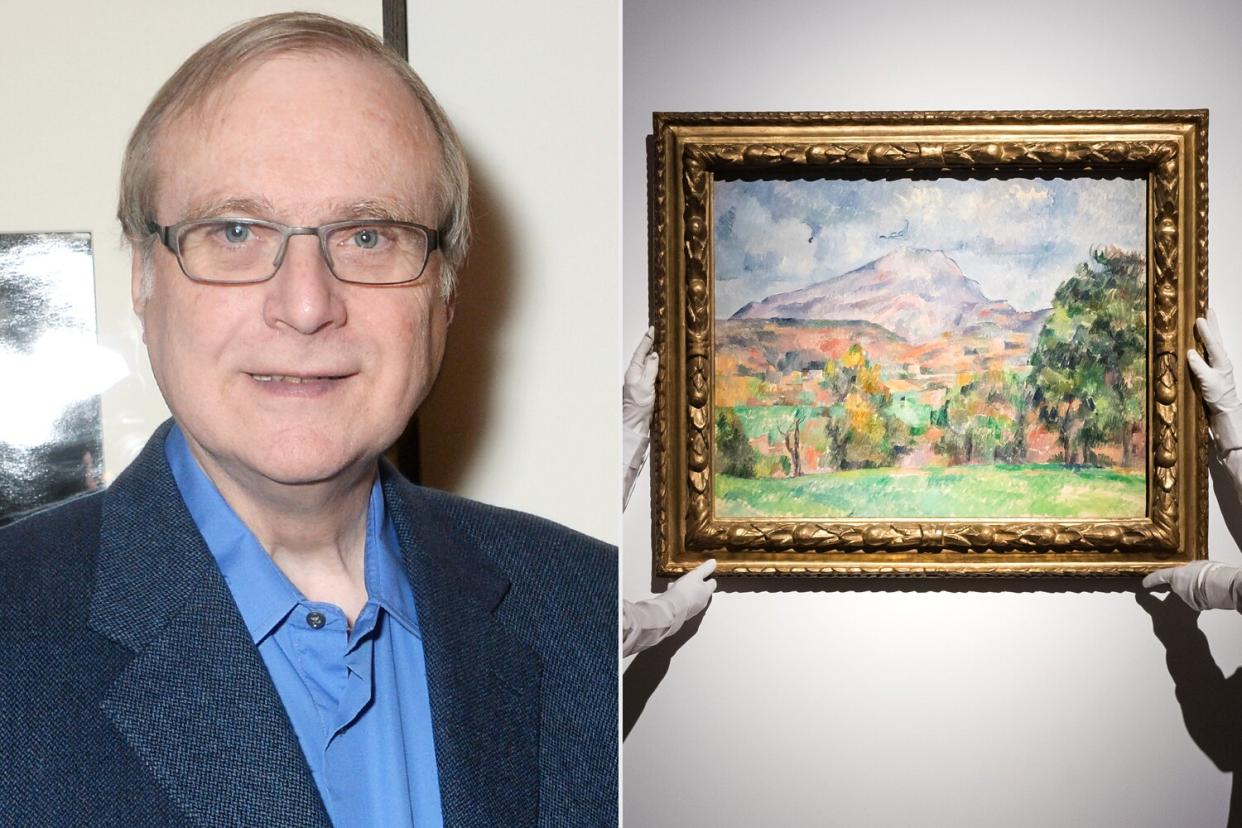 Paul Allen attends The 8th Annual Filmmakers Dinner; Art handlers hold a painting titled 'La montagne Sainte-Victoire' by Paul Cezanne (estimate on request: in excess of $120,000,000) during a photo call to present the highlights from the estate of the philanthropist and co-founder of Microsoft, Paul G. Allen in London