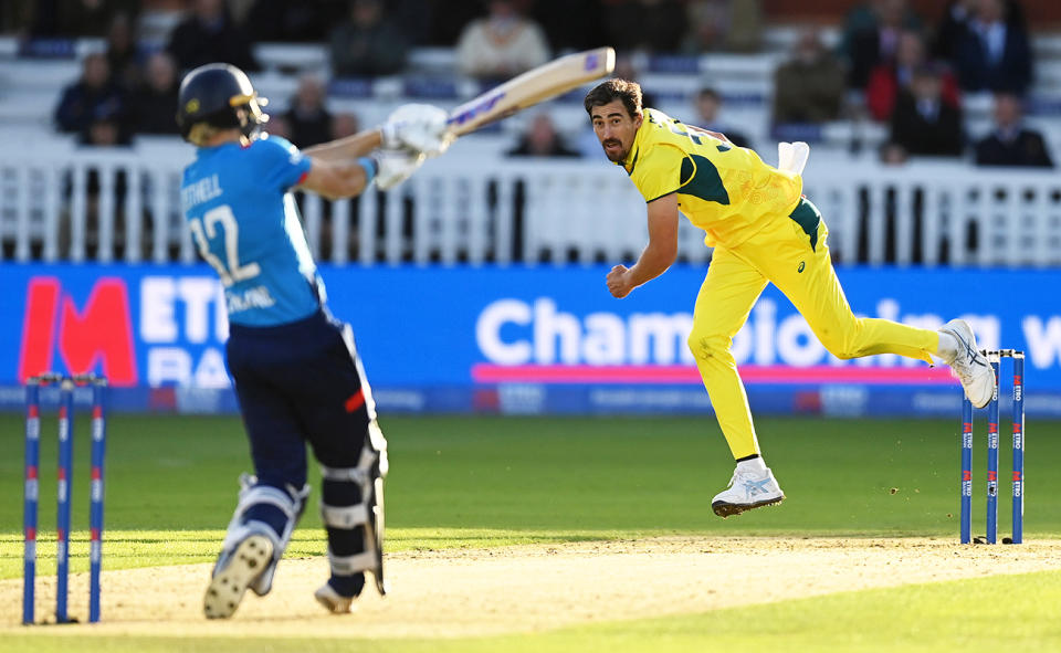 Mitchell Starc, pictured here in action as England beat Australia in the fourth ODI.