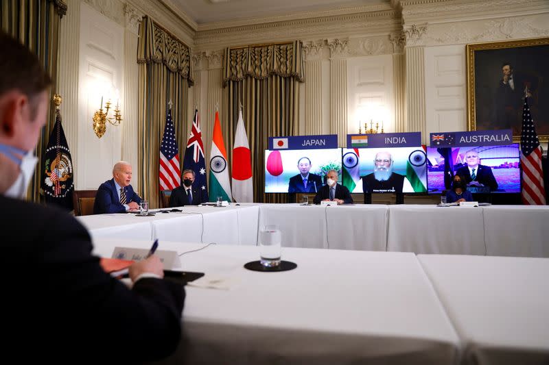 President Biden holds a virtual meeting with Asia-Pacific Quad nation leaders at the White House in Washington