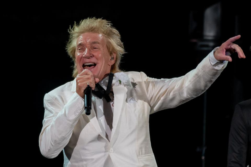 British crooner Sir Rod Stewart was finally able to bring his show to Daily's Place in Jacksonville, Florida on September 2, 2022 after several cancellations and rescheduled dates due to the Covid-19 pandemic. Cheap Trick opened the show and played a full set.[Fran Ruchalski for the Florida Times-Union]