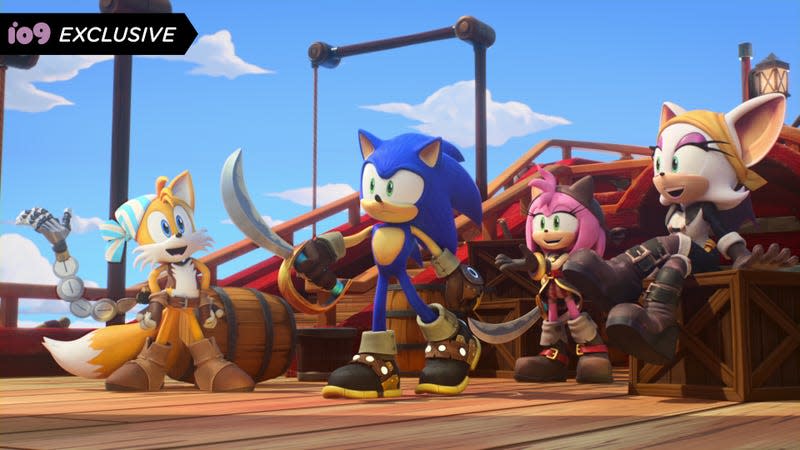 Sonic the Hedgehog and friends on a pirate ship.