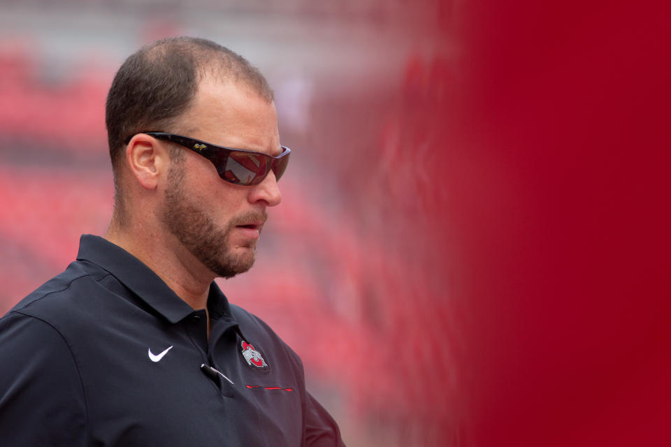 COLUMBUS, OH - SEPTEMBER 07: Ohio State Buckeyes quarterbacks coach Mike Yurcich before a game between the Ohio State Buckeyes and the Cincinnati Bearcats on September 7, 2019, at Ohio Stadium in Columbus, OH. (Photo by Adam Lacy/Icon Sportswire via Getty Images)