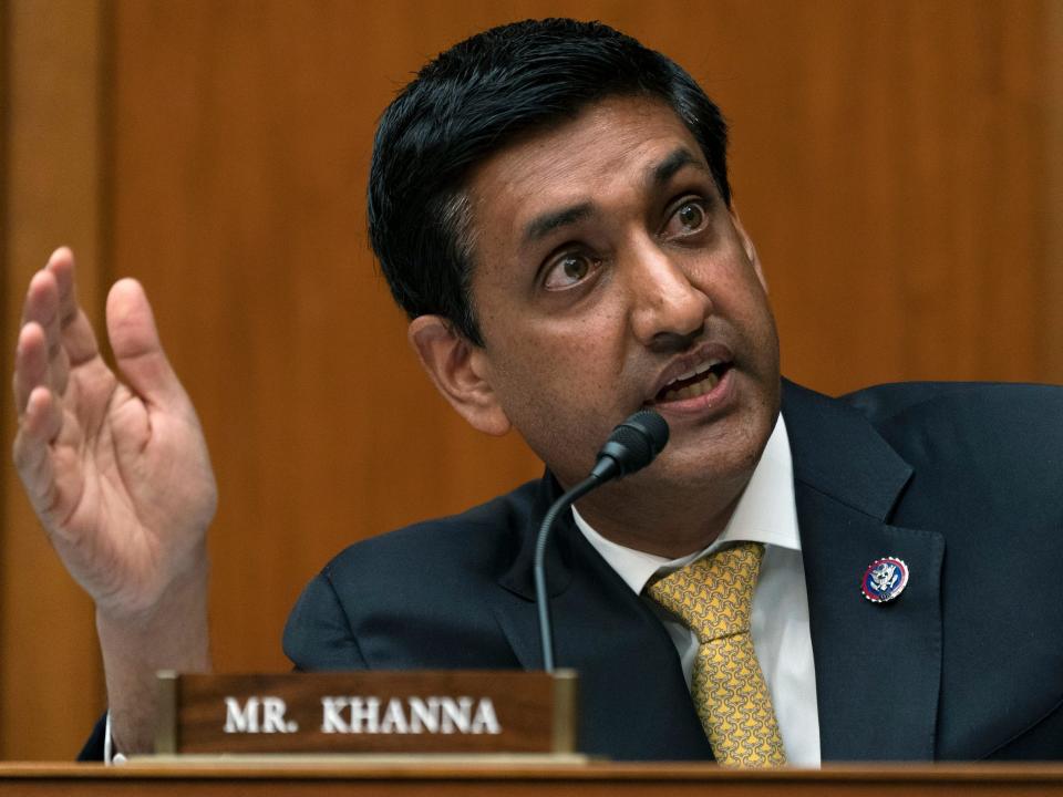 Rep. Ro Khanna, chairman of the Subcommittee on the Environment, questions the witnesses during a House Committee on Oversight and Reform hearing on the role of fossil fuel companies in climate change, Thursday, Oct. 28, 2021, on Capitol Hill in Washington.