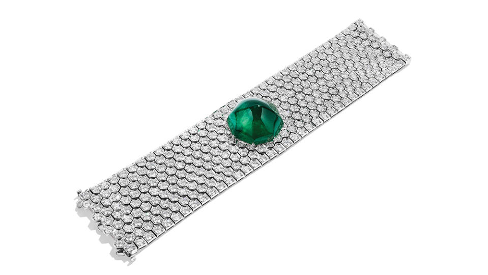 Bayco bracelet with a 71.88-carat emerald and white diamonds set in platinum.