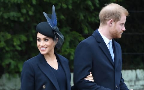 The Duke and Duchess of Sussex arriving to attend the Christmas Day morning church service at St Mary Magdalene Church in Sandringham, Norfolk.  - Credit: Joe Giddens/PA