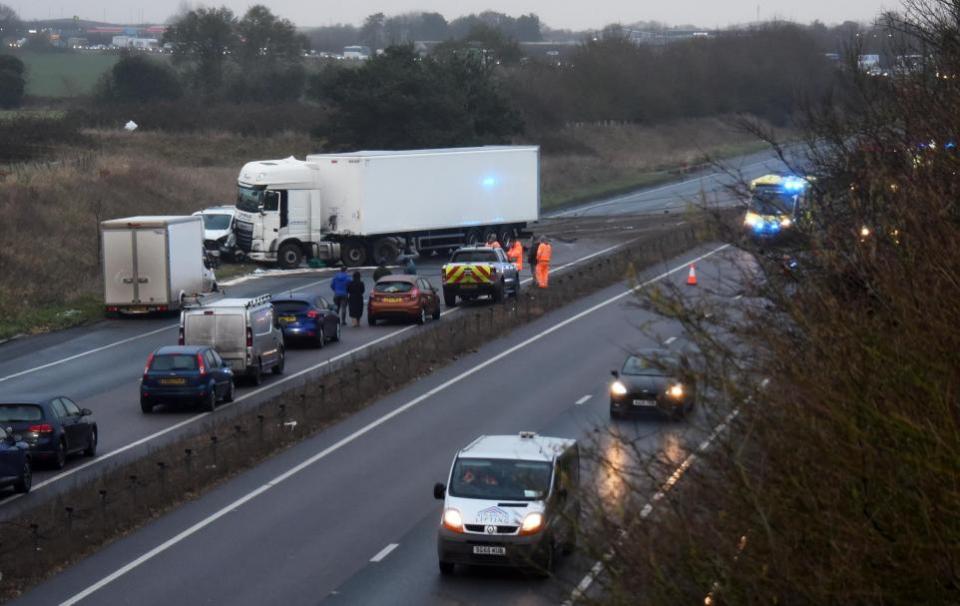 Eastern Daily Press: The lorry crossed the reservation and damaged the crash barrier