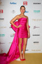 One of Neighbours' newest residents in Ramsay Street, April Rose Pengilly, is pretty in pink at the Logies. Photo: Getty