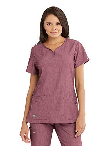 9) BARCO Grey's Anatomy Signature 2121 Women's Two Pocket Notch Yoke Neck Scrub Top Wine Shade M