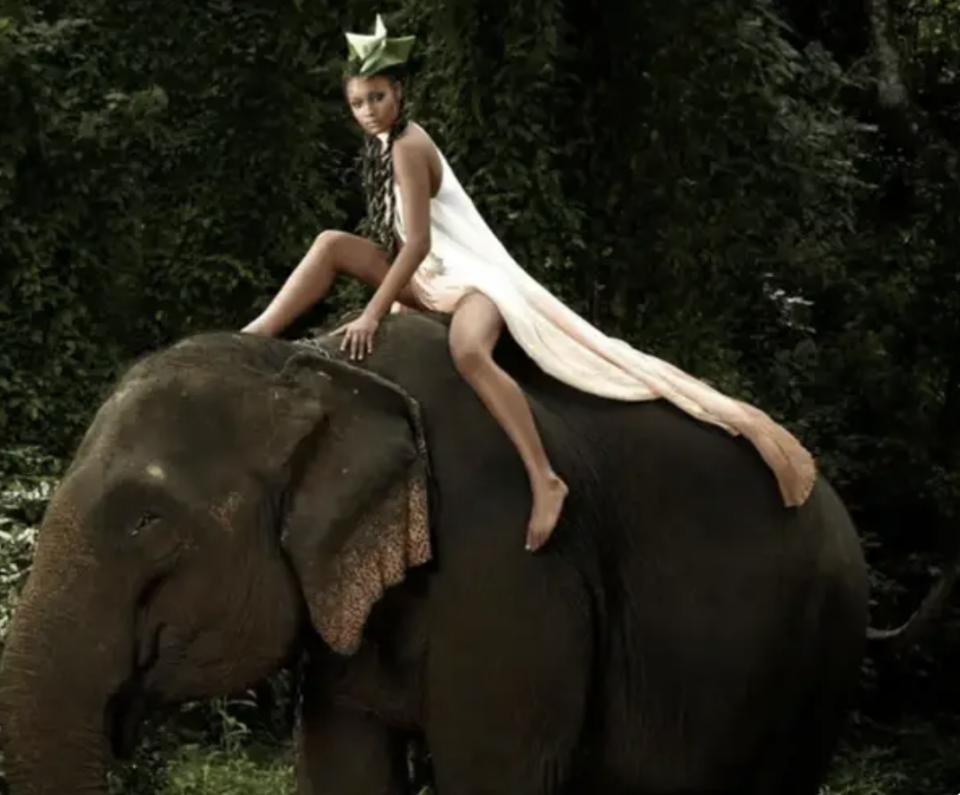 Danielle riding an elephant