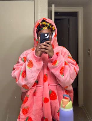 An oversized strawberry blanket hoodie