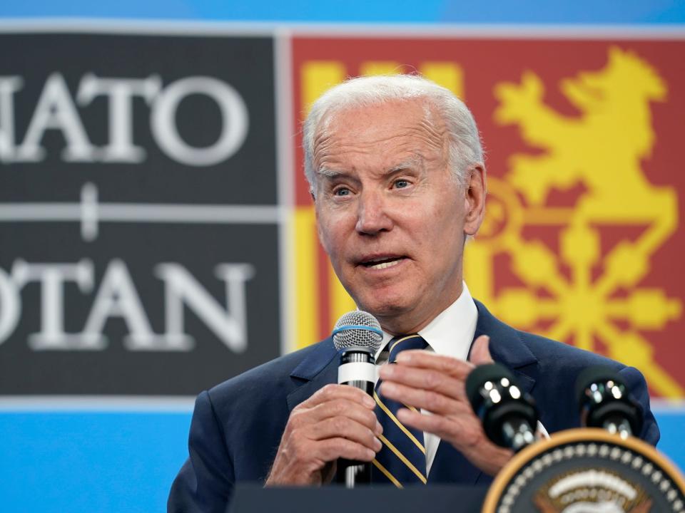 President Joe Biden speaks during a news conference on the final day of the NATO summit in Madrid, Thursday, June 30, 2022 (AP)